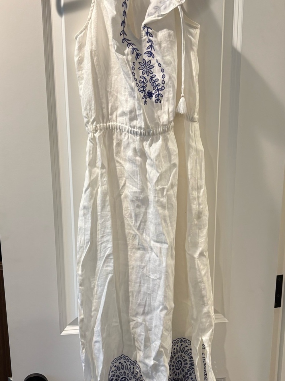 J. Crew White Cotton Top with Navy Embroidery